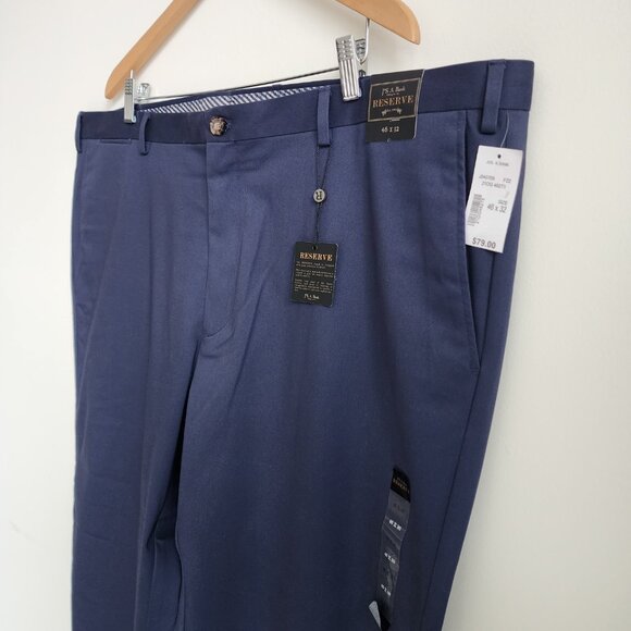 46x32 Blue Chinos Jos A Bank Cotton Reserve Pants New Flat Front Nwt Navy Khakis - Picture 14 of 17